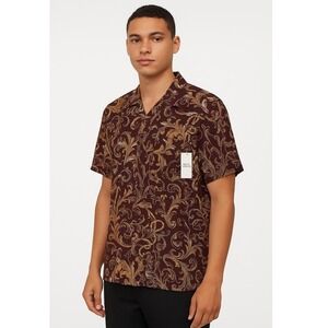 Haiku Collective Shirt Mens Small Maroon Short Sleeve Paisley Print Button Up